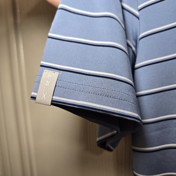 Men Polo RLX Sport Golf Blue multi lane shirt size Small new - Picture 4 of 6